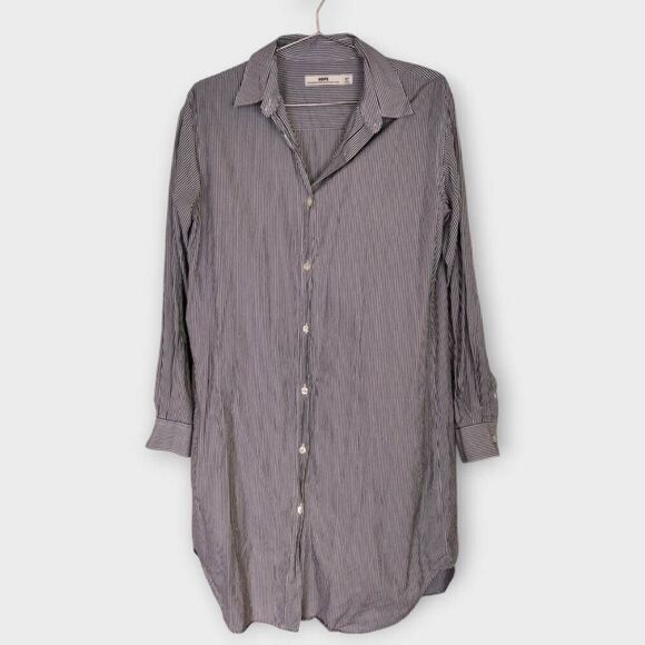 HOPE Womens Unravel Dress Sz 8 Navy Stripes‎ Button Front Collar Academia Casual - Picture 9 of 11